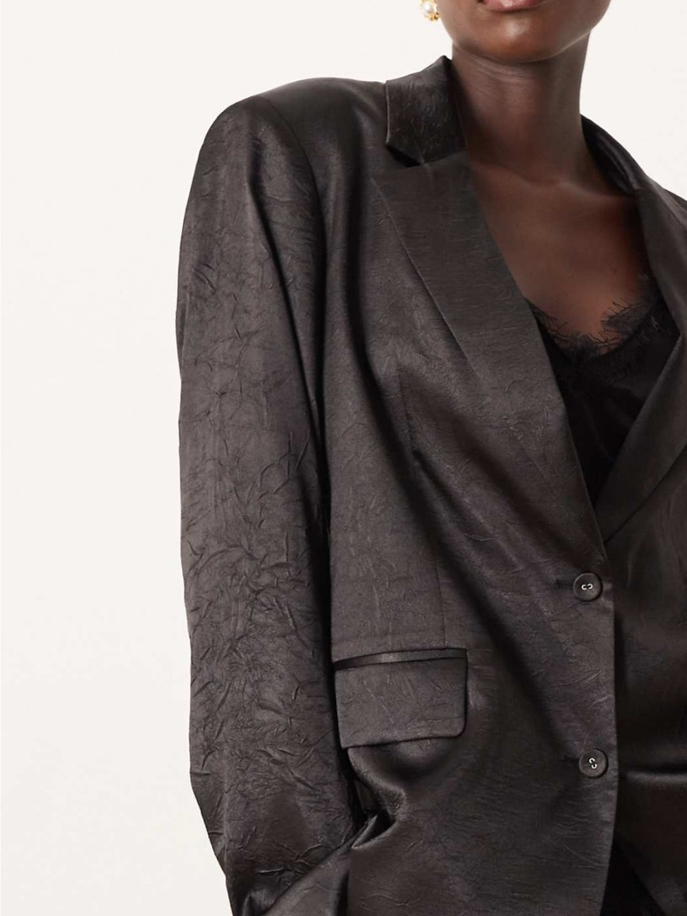 ASOS Black Textured Satin Oversized Blazer